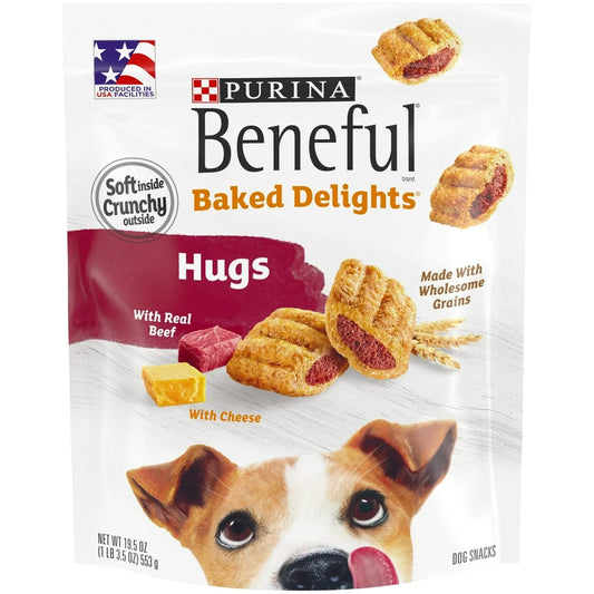 Purina  Dog Treats, Baked Delights Hugs with Real Beef & Cheese Dry Dog Snacks, 8.5 Oz Pouch