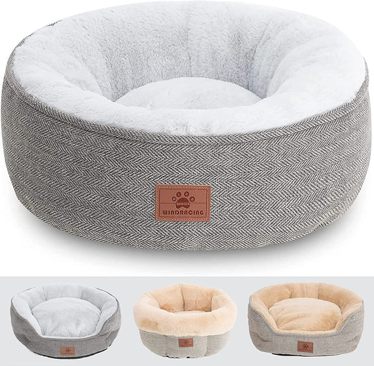 Cat Beds for Indoor Cats,Small Dog Bed,Cuddler Dog Beds,Calming Dog Bed Donut,Soft Anxiety Cozy Pet Beds,Puppy Bed for Small/Medium Dogs Washable round in Grey Color, PET